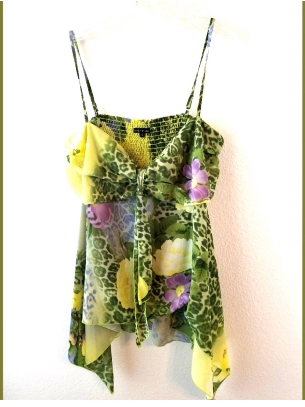 Piano Green Purple Floral Spaghetti Straps Top Lg
